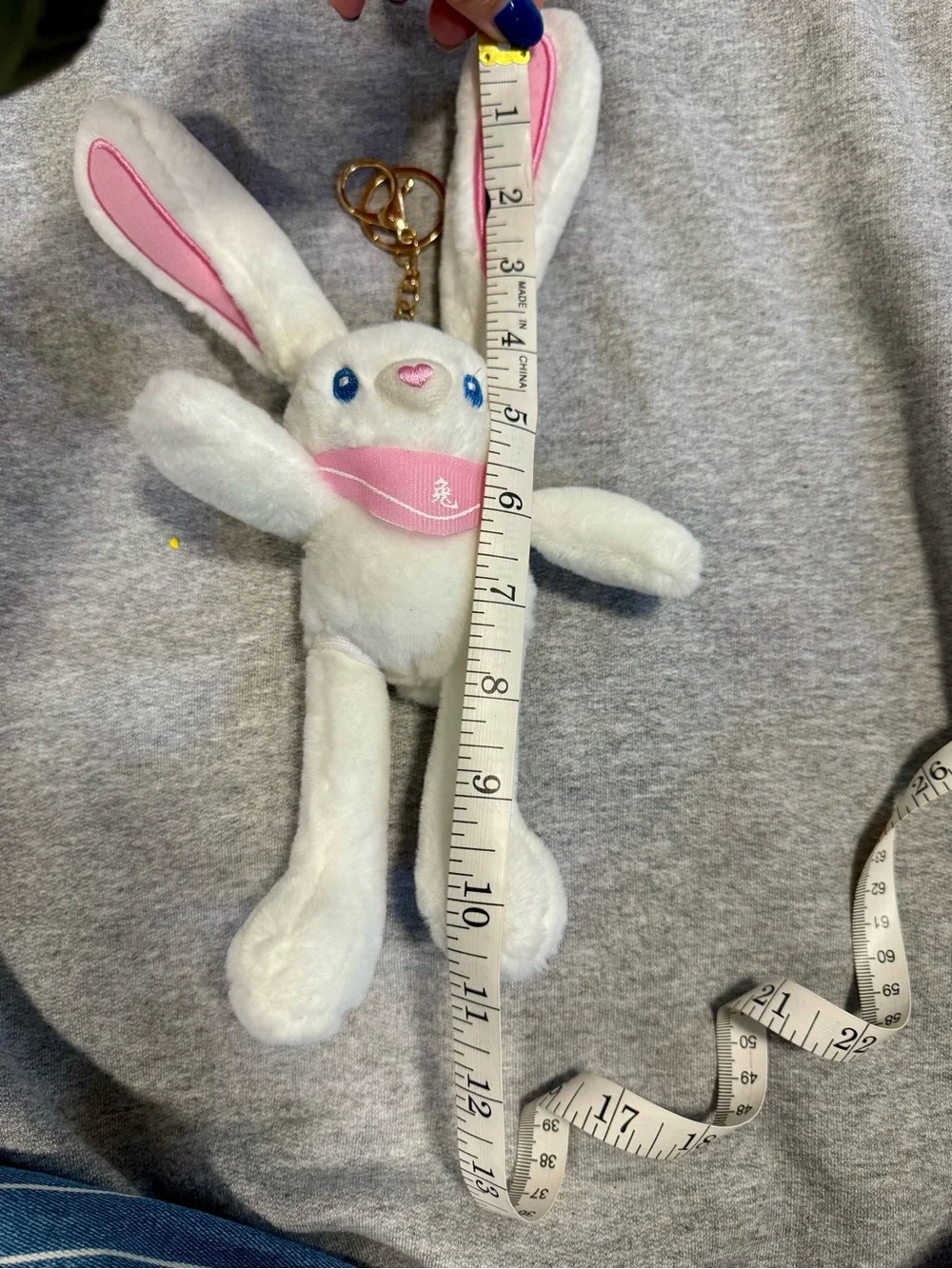 Tokki style Plush White Bunny Keychain with Pink Accents - Accessories kawaii